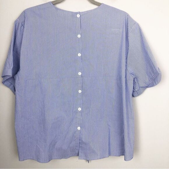 ZARA | NEW Blue & White Striped Poplin Tie Front Button Back Top Women’s Size XL - Picture 8 of 10